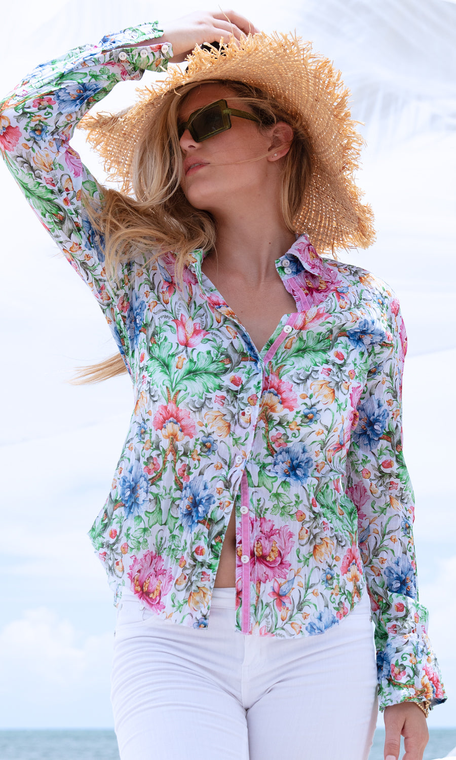 PARADISE WHITE BUTTON DOWN SHIRT