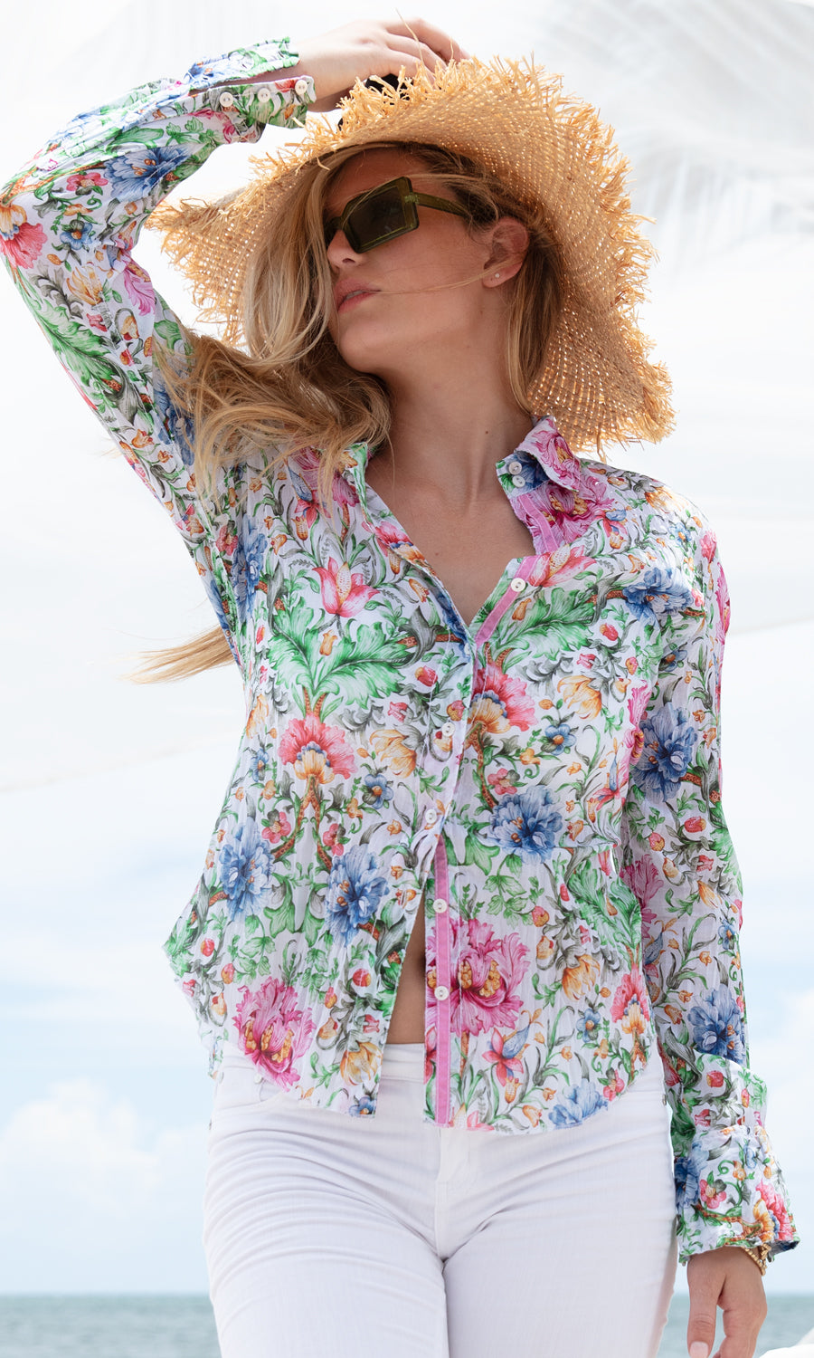 PARADISE WHITE BUTTON DOWN SHIRT